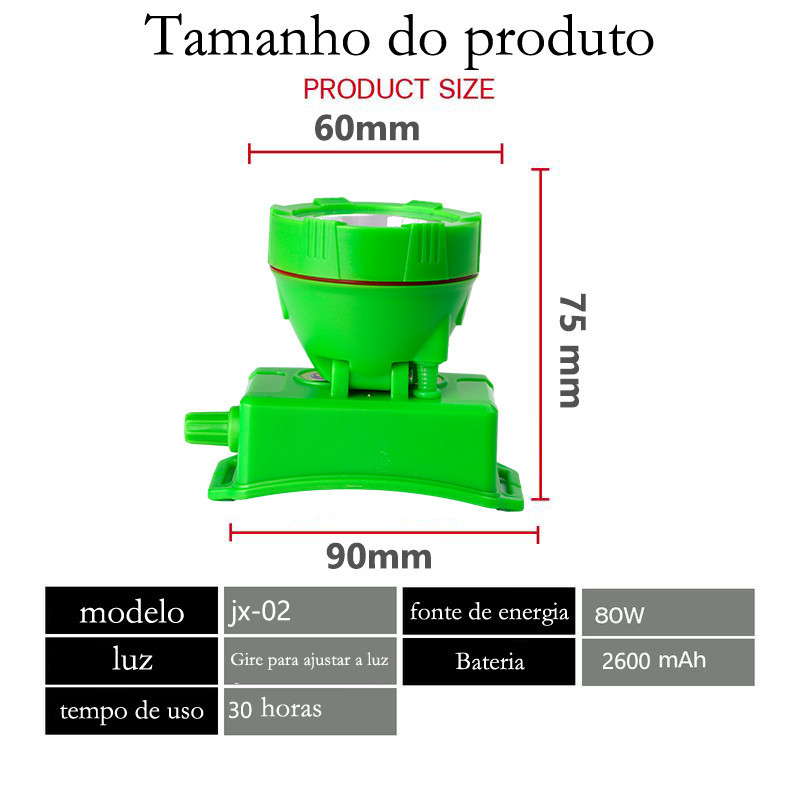【JX-02】Lanterna de Cabeça LED 8000W Recarregável IPX8